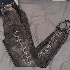 Black mineral washed lace up pants small